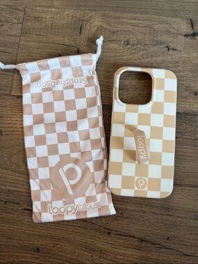 Loopy Cases Beige Checkerboard iPhone 15 pro Case with righty loop